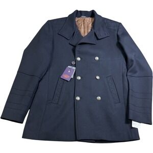 Mens Moda Crise Wear Navy Wool Blend Double‎ Breasted Slim Fit Blazer Coat 40/50